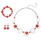Beaded Orbital Necklace, Stretch Bracelet & Drop Earring Set, Women's, Med Red