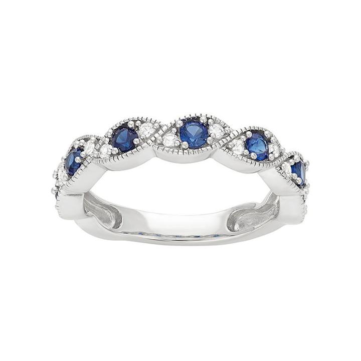 Sterling Silver Lab-created Blue & White Sapphire Scalloped Ring, Women's, Size: 7