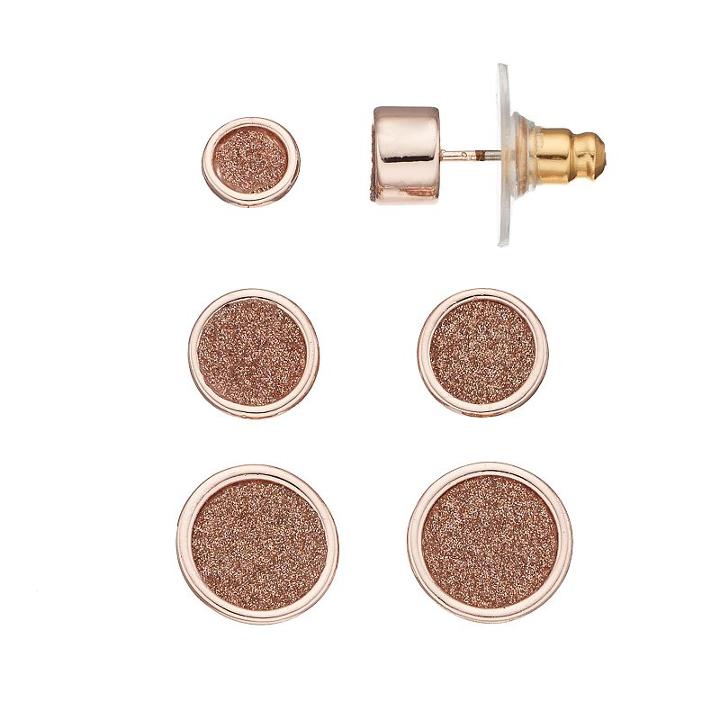 Glittery Nickel Free Round Stud Earring Set, Women's, Pink