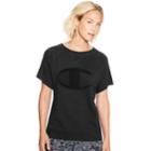 Women's Champion Heritage French Terry Graphic Short Sleeve Top, Size: Medium, Black