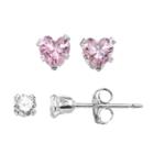Charming Girl Kids' Sterling Silver Cubic Zirconia Heart Stud Earring Set - Made With Swarovski Zirconia, Pink