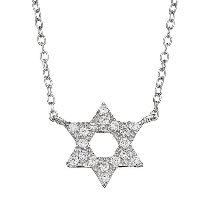 Cubic Zirconia Sterling Silver Star Of David Necklace, Women's, White