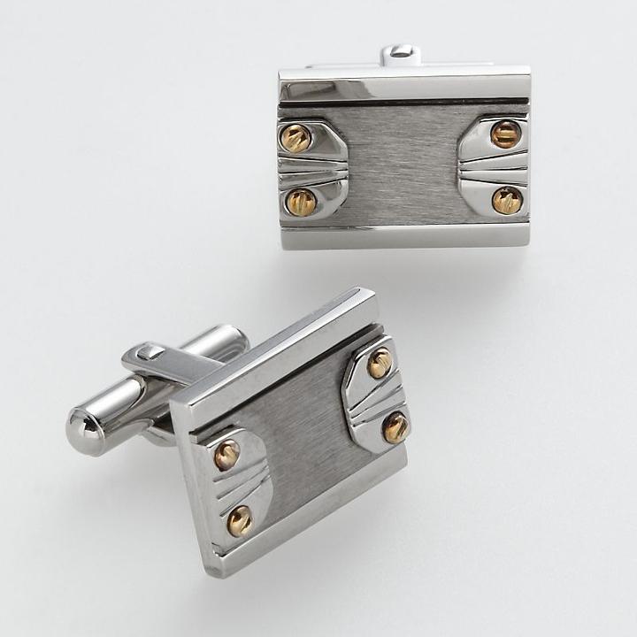 Axl By Triton Stainless Steel, Titanium And 14k Gold Cuff Links, Men's, Multicolor