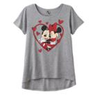 Disney's Mickey & Minnie Mouse Girls 7-16 High-low Hem Heart Glitter Graphic Tee, Girl's, Size: Small, Med Grey