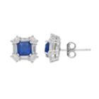 Sterling Silver Lab-created Blue Spinel & Cubic Zirconia Cushion Halo Stud Earrings, Women's
