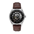 Caravelle New York By Bulova Men's Arnold Leather Automatic Skeleton Watch - 43a123, Brown