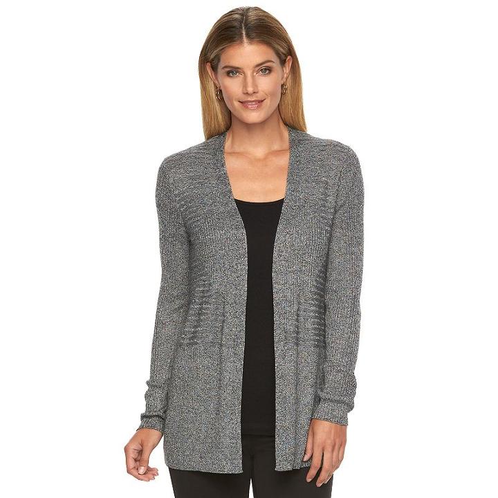 Women's Dana Buchman Ribbed Open-front Cardigan, Size: Xl, Black