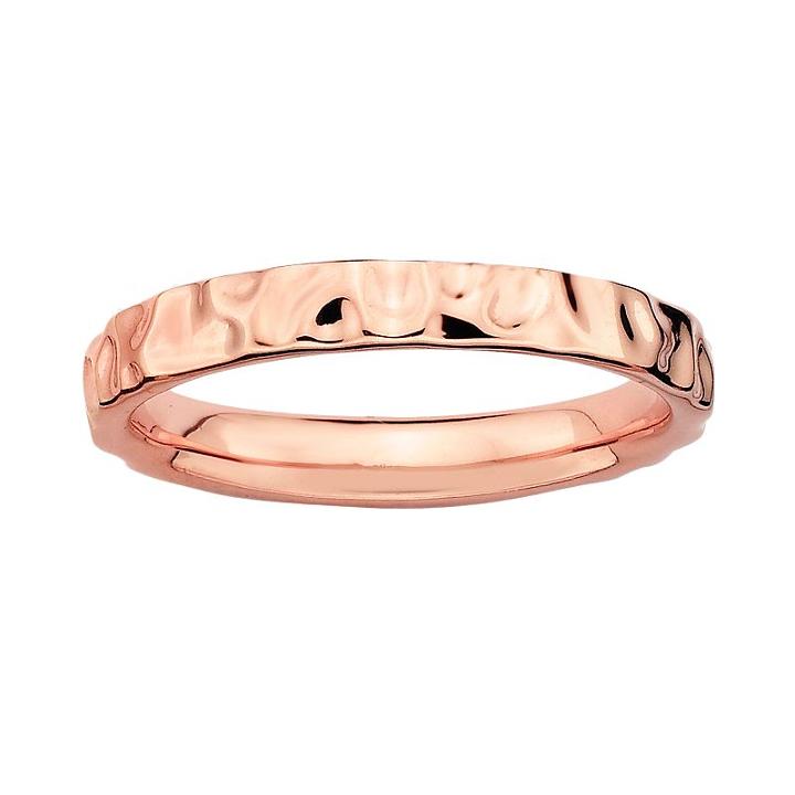Stacks And Stones 18k Rose Gold Over Silver Hammered Stack Ring, Women's, Size: 9, Pink