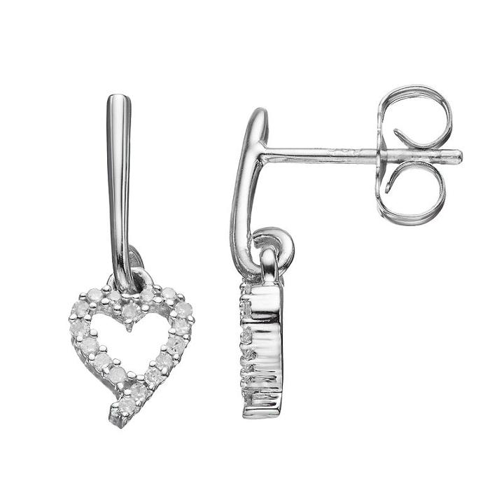 Love Is Forever Sterling Silver 1/10 Carat T.w. Diamond Heart Drop Earrings, Women's, White