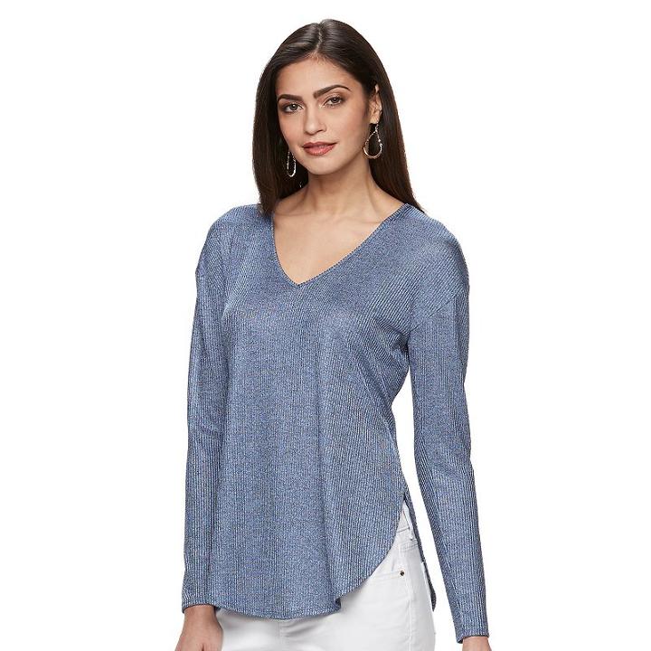 Women's Jennifer Lopez Ribbed Keyhole Tee, Size: Small, Blue (navy)