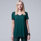 Women's Simply Vera Vera Wang Lace Trim Tee, Size: Xs, Green
