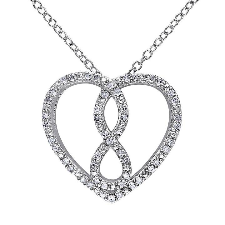 1/4 Carat T.w. Diamond Sterling Silver Infinity & Heart Necklace, Women's, Size: 18, White