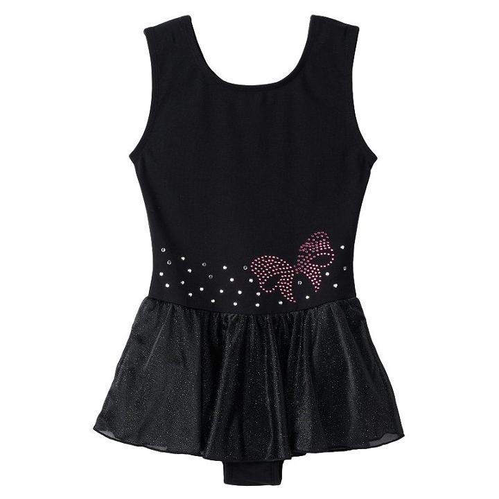 Girls 4-14 Jacques Moret Bow Rhinestud Skirtall Leotard, Girl's, Size: Xs, Black