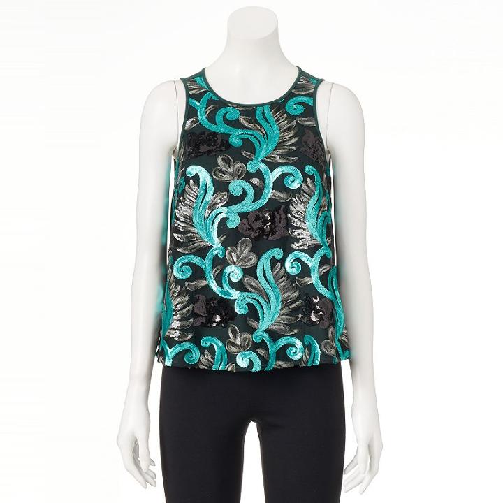Women's Wdny Black Sequin Tank, Size: Xs, Med Green