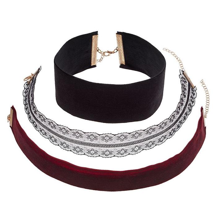 Mudd&reg; Velvet & Lace Choker Necklace Set, Women's, Multicolor