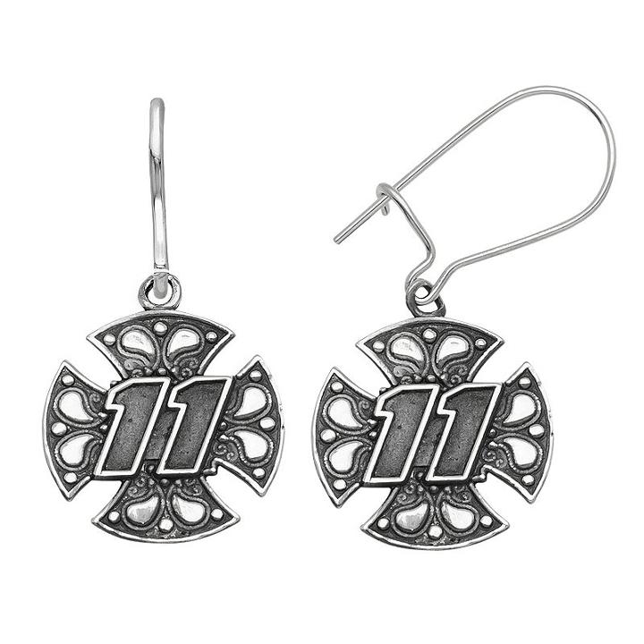 Insignia Collection Nascar Denny Hamlin Stainless Steel 11 Maltese Cross Drop Earrings, Women's, Grey