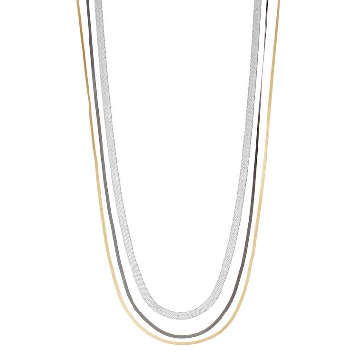 Tri Tone Snake Chain Multi Strand Necklace, Women's, Multicolor
