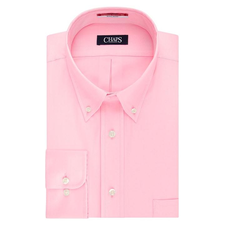 Men's Chaps Regular-fit Wrinkle-free Herringbone Dress Shirt, Size: L-34/35, Light Red