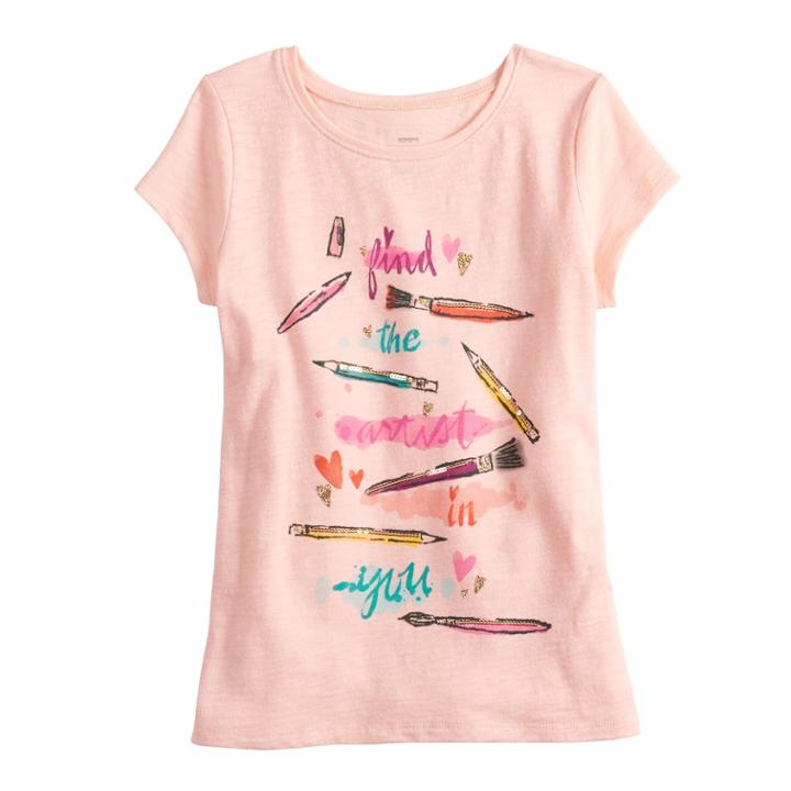 Girls 4-12 Sonoma Goods For Life&reg; Glittery Graphic Tee, Size: 4, Lt Orange