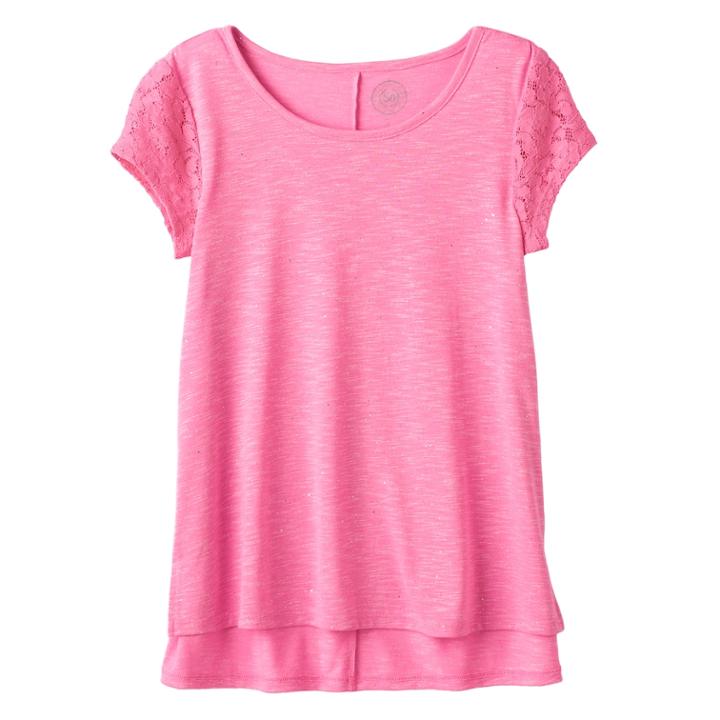 Girls Plus Size So&reg; Floral Lace Sleeve Tee, Size: 20 1/2, Brt Pink