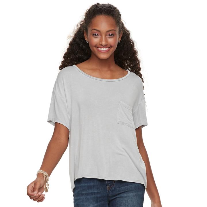 Juniors' Grayson Threads Crewneck Pocket Tee, Teens, Size: Medium, Grey (charcoal)