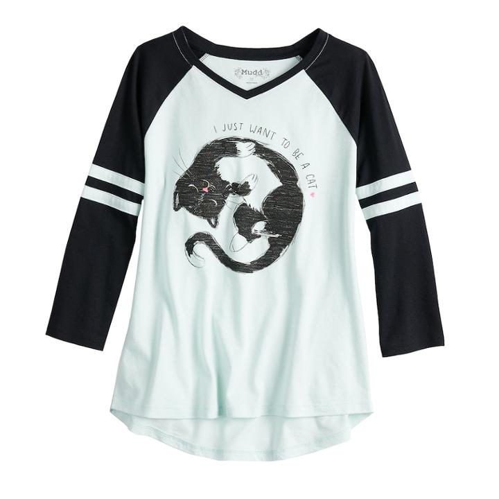 Girls 7-16 & Plus Size Mudd&reg; 3/4-sleeve Raglan Graphic Tee, Size: 16, Light Blue