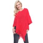 Women's White Mark Fringe Poncho, Red