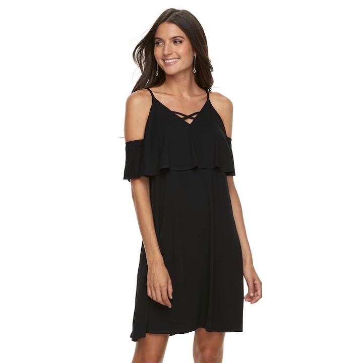 Women's Apt. 9&reg; Strappy Cold-shoulder A-line Dress, Size: Xs, Black