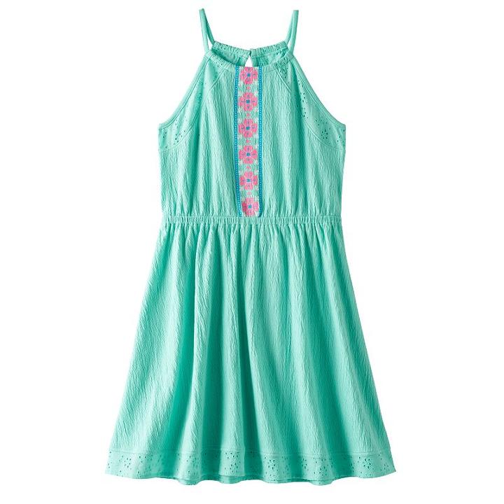 Girls 7-16 & Plus Size So&reg; Eyelet Crinkle Knit Dress, Girl's, Size: S/7-8, Turquoise/blue (turq/aqua)