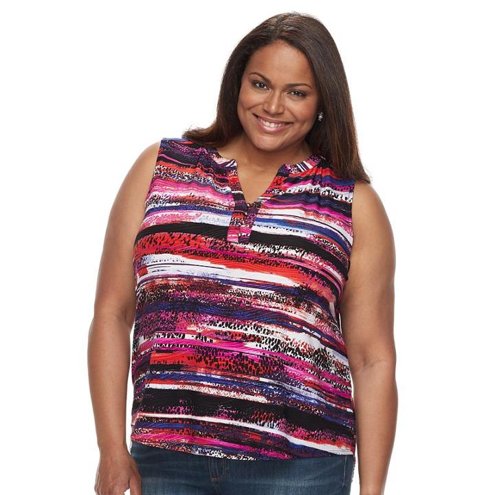 Plus Size Dana Buchman High-low Henley, Women's, Size: 2xl, Dark Pink