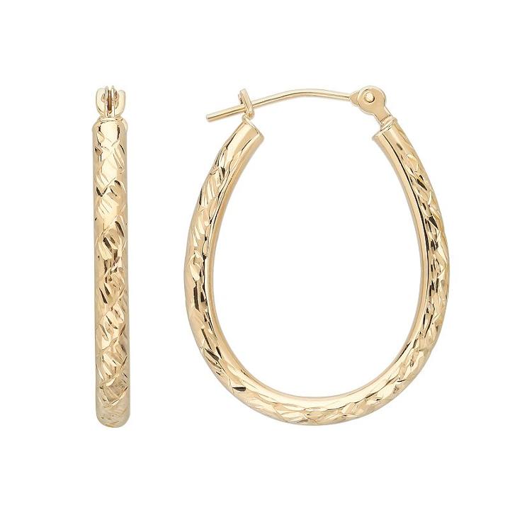 Everlasting Gold 10k Gold Textured Pear Hoop Earrings, Women's
