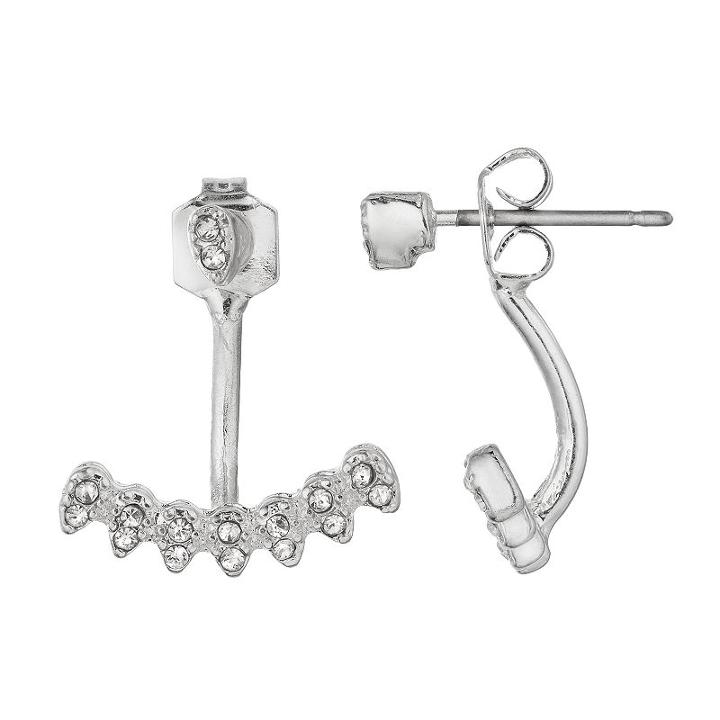 Lc Lauren Conrad Pave Inverted Teardrop Nickel Free Front Back Earrings, Women's, Silver