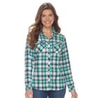 Petite Croft & Barrow&reg; Flannel Plaid Button-down Shirt, Women's, Size: L Petite, Dark Blue