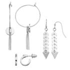 Linear Arrow Drop & Disc Fringe Hoop Earring Set, Women's, Silver