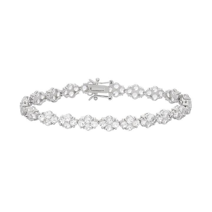 Sterling Silver Lab-created White Sapphire Flower Tennis Bracelet, Women's, Size: 7.25