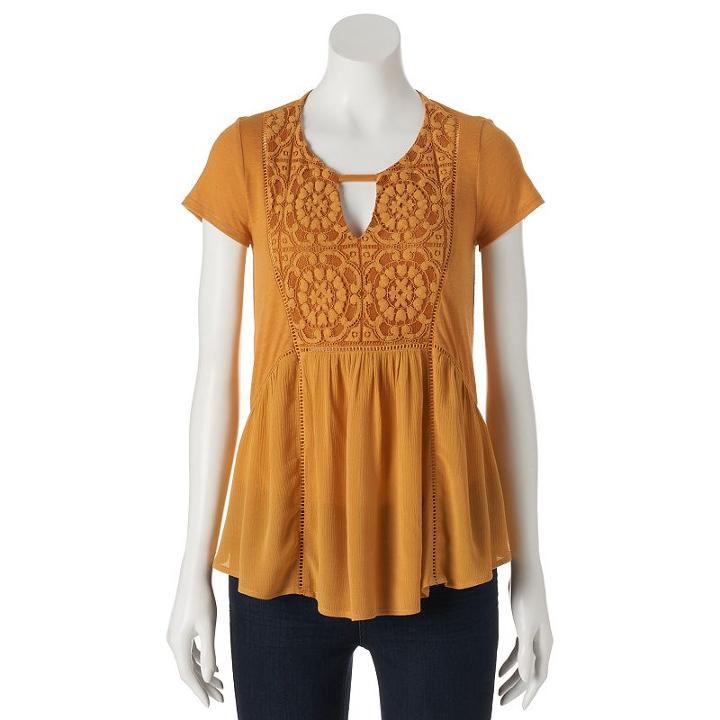 Juniors' Rewind Lace Peplum Tee, Girl's, Size: Medium, Gold
