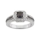 1 Carat T.w. Black & White Diamond Sterling Silver Square Halo Ring, Women's, Size: 6