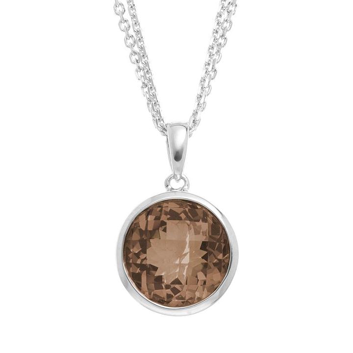 Smoky Quartz Sterling Silver Circle Pendant Necklace, Women's, Size: 17, Brown