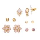 Lc Lauren Conrad Pink Flower, Square & Round Nickel Free Stud Earring Set, Women's