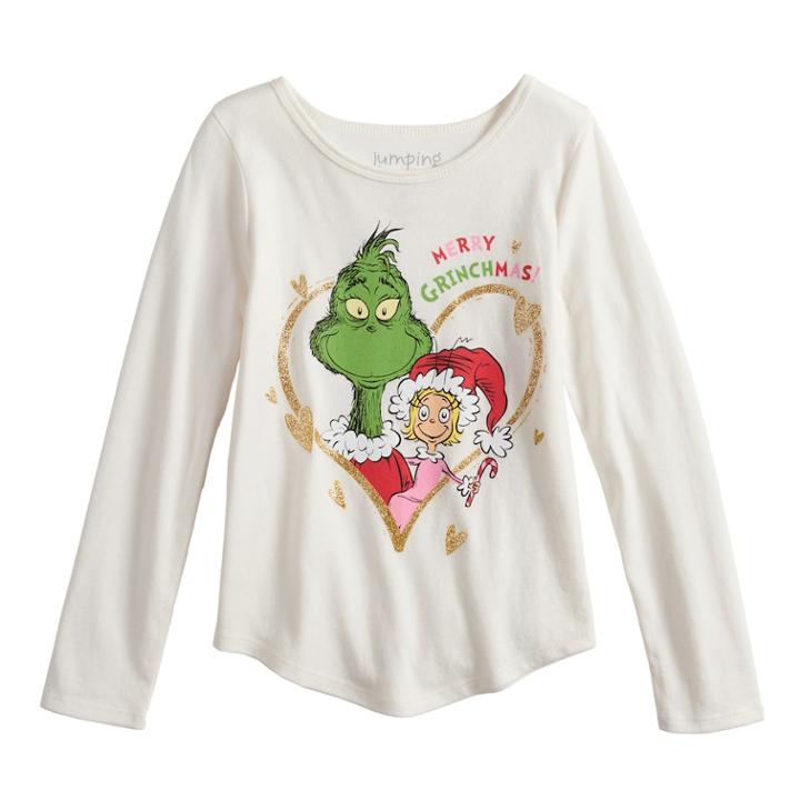 Girls 4-10 Jumping Beans&reg; Dr. Seuss The Grinch & Cindy Lou Who Merry Grinchmas Graphic Tee, Size: 5, Natural