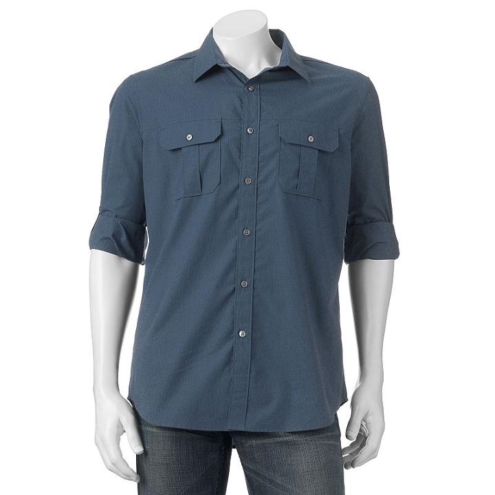 Big & Tall Apt. 9 Modern-fit Roll-tab Button-down Shirt, Men's, Size: L Tall, Blue