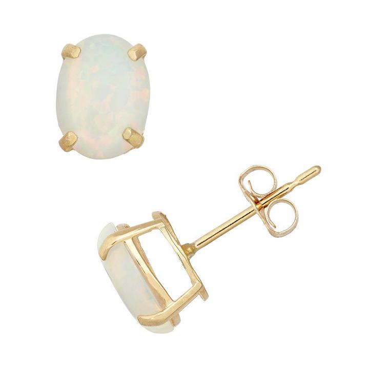 Lab-created Opal 10k Gold Oval Stud Earrings, Women's, White
