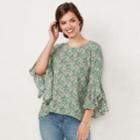 Petite Lc Lauren Conrad Ruffle Sleeve Split-back Top, Women's, Size: M Petite, Green