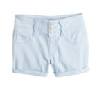 Girls 7-16 & Plus Size So&reg; Rolled Cuff Braided Belt Loop Shortie Jean Shorts, Size: 14, Light Blue