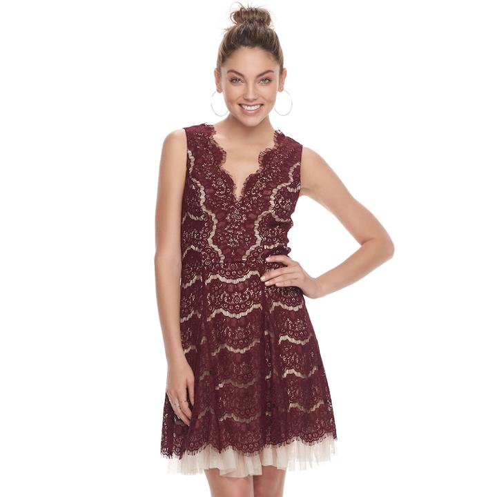 Juniors' Trixxi Scalloped Lace Skater Dress, Teens, Size: Medium, Purple Oth