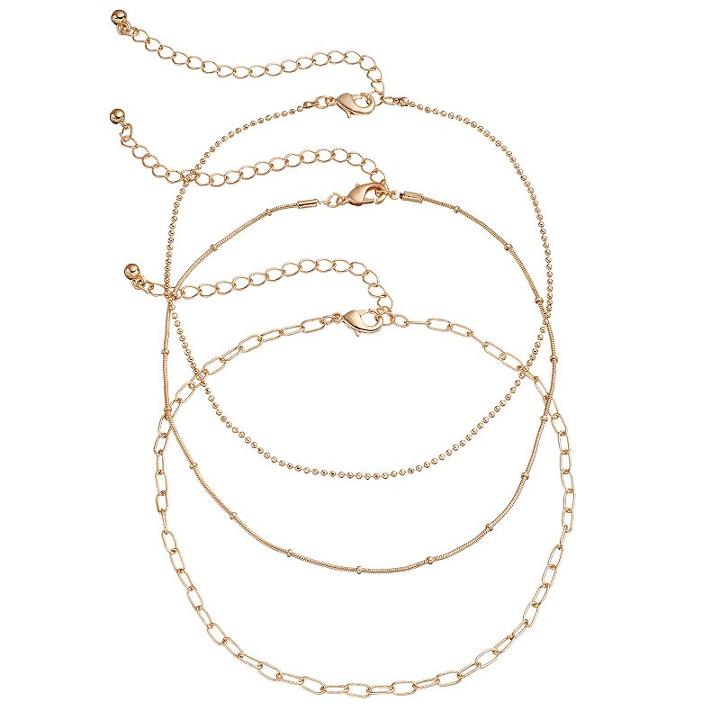 Mudd&reg; Oval Link, Ball Chain & Snake Chain Choker Necklace Set, Girl's, Gold