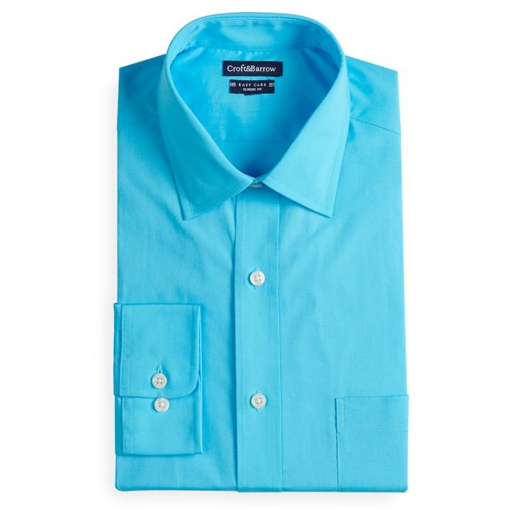 Big & Tall Croft & Barrow&reg; Regular-fit Easy-care Spread-collar Dress Shirt, Men's, Size: 19 34/5b, Turquoise/blue (turq/aqua)