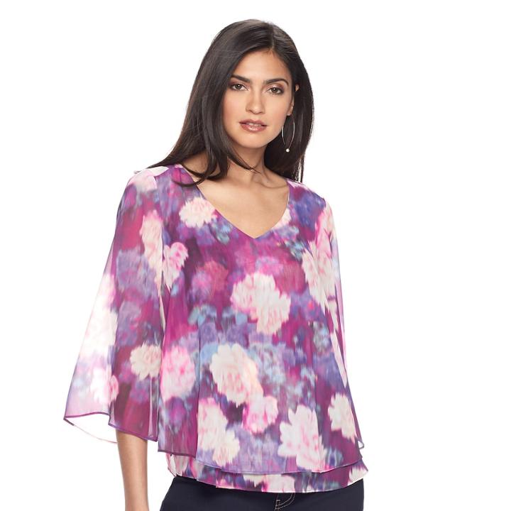 Women's Jennifer Lopez Patterned Chiffon Blouse, Size: Small, Purple