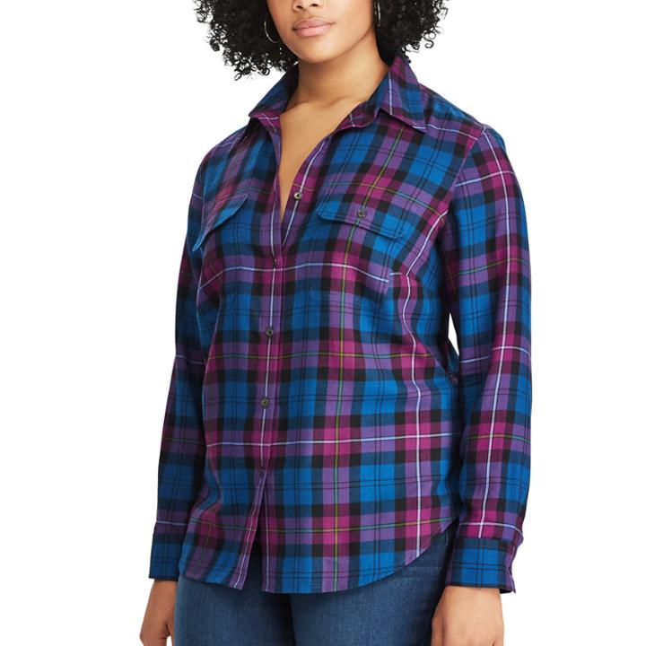Plus Size Chaps Plaid Cotton Work Shirt, Women's, Size: 1xl, Blue