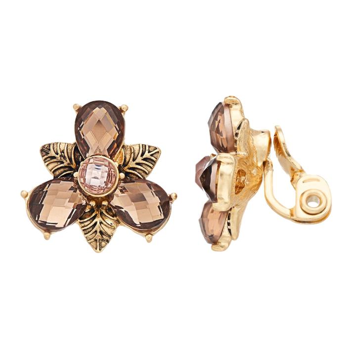 Napier Brown Flower Clip On Earrings, Women's, Multicolor